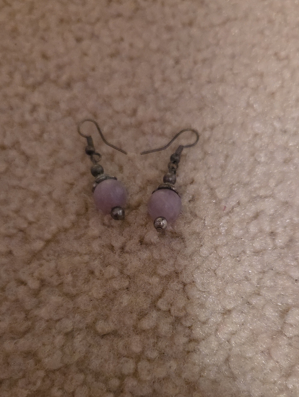 Lavender Bead Drop Earrings with Silver-Tone Accents - Women Jewelry